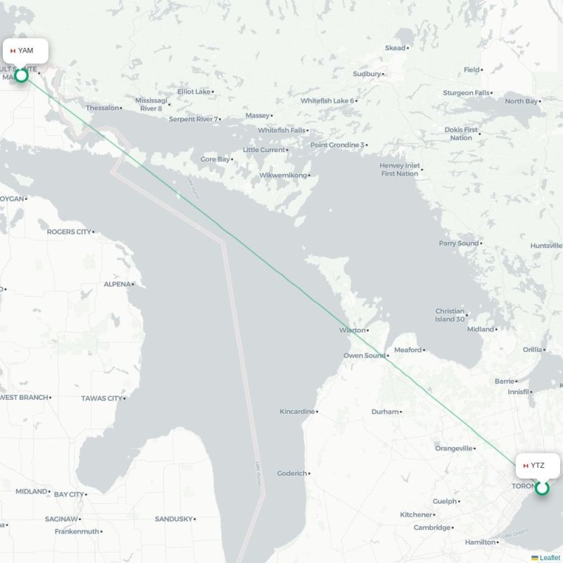 YTZ - YAM route map