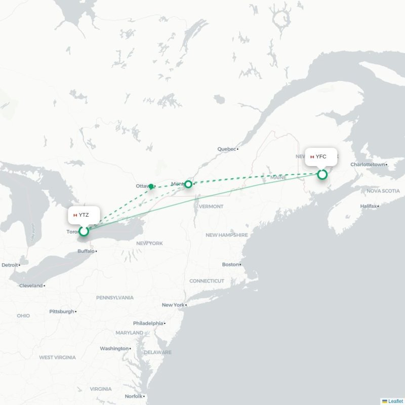 YTZ - YFC route map