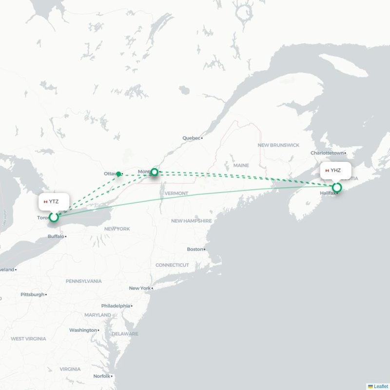 YTZ - YHZ route map