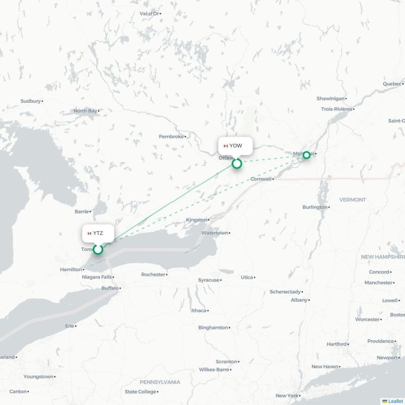 YTZ - YOW route map