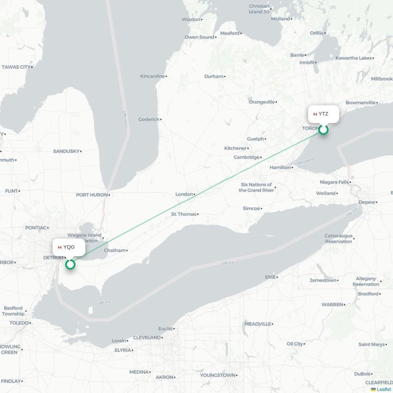 YTZ - YQG route map
