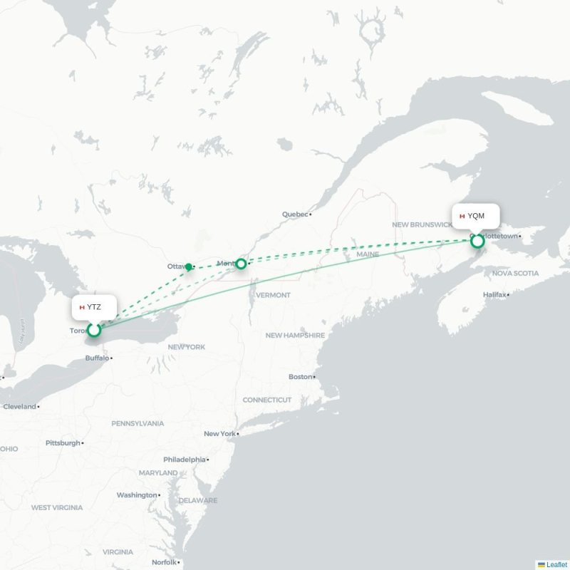 YTZ - YQM route map