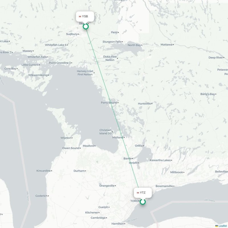 YTZ - YSB route map