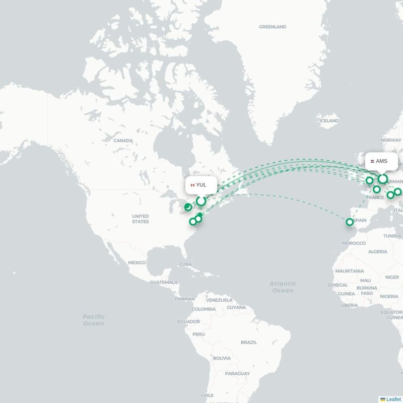 YUL - AMS route map