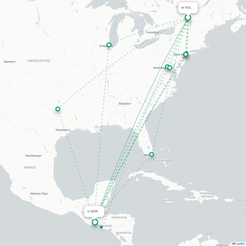 YUL - GUA route map