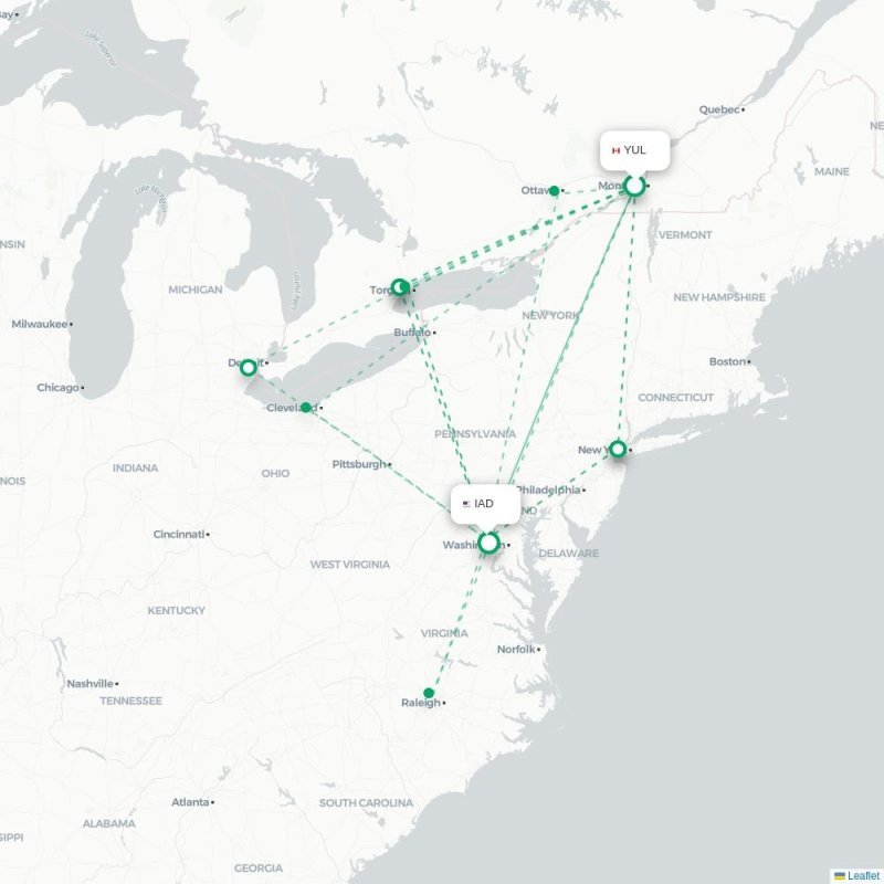 YUL - IAD route map