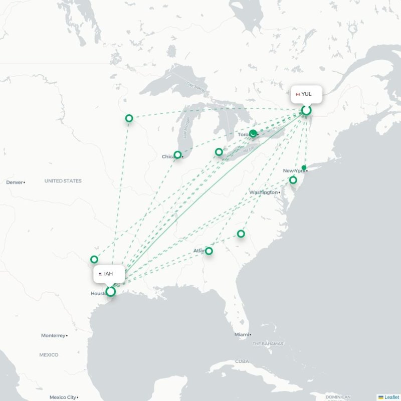 YUL - IAH route map