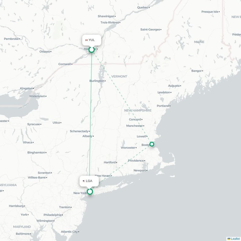 YUL - LGA route map