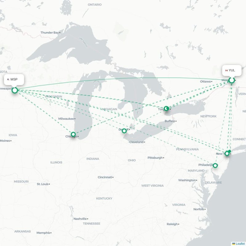 YUL - MSP route map