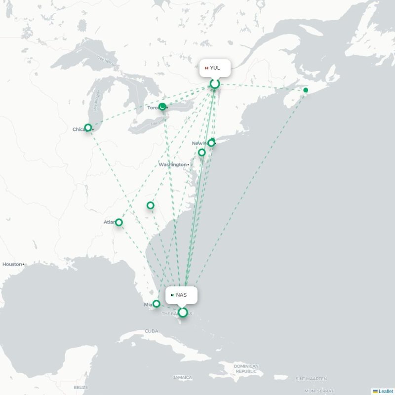 YUL - NAS route map
