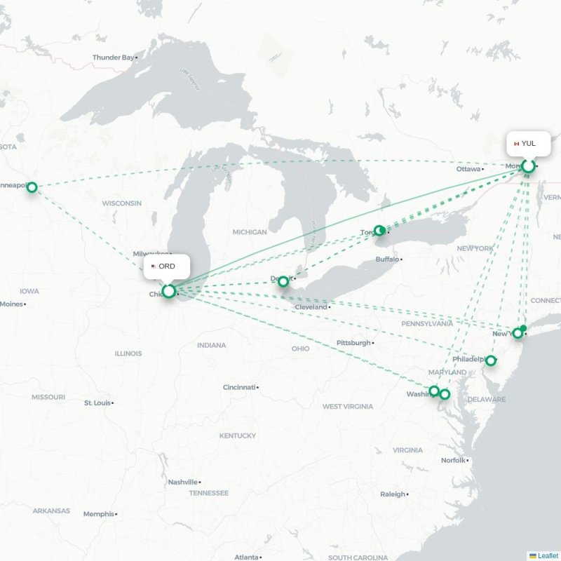 YUL - ORD route map