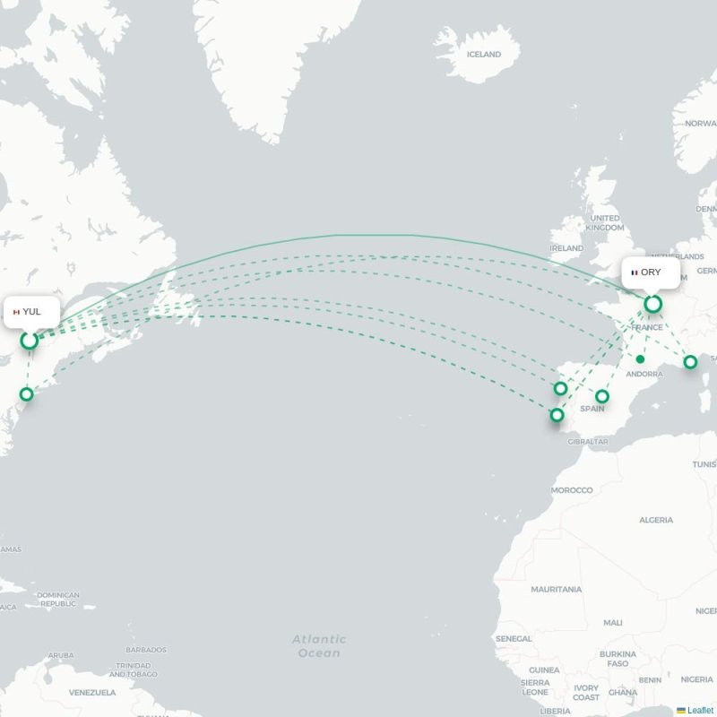 YUL - ORY route map