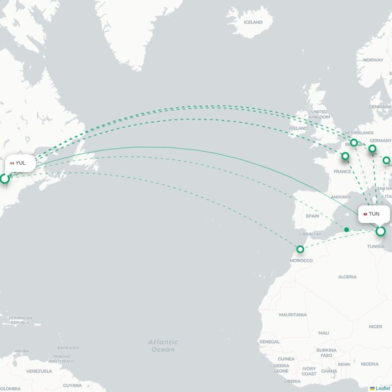 YUL - TUN route map