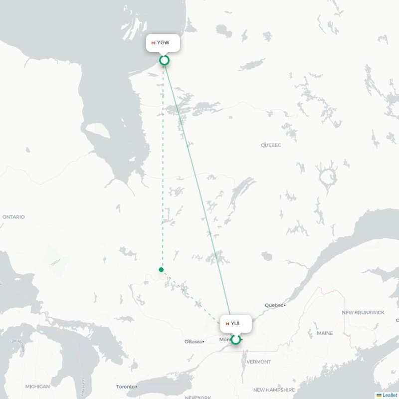 YUL - YGW route map