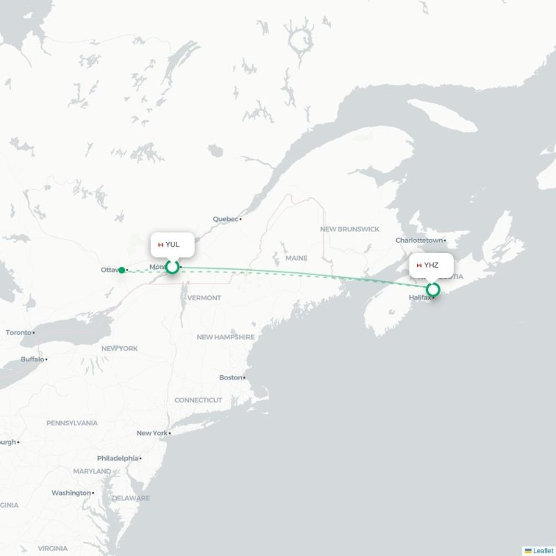YUL - YHZ route map