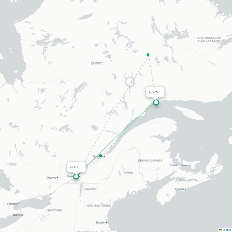 YUL - YZV route map