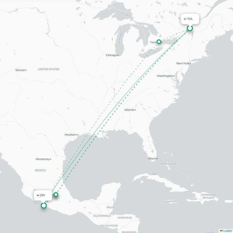 YUL - ZIH route map