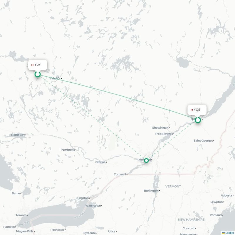 YUY - YQB route map