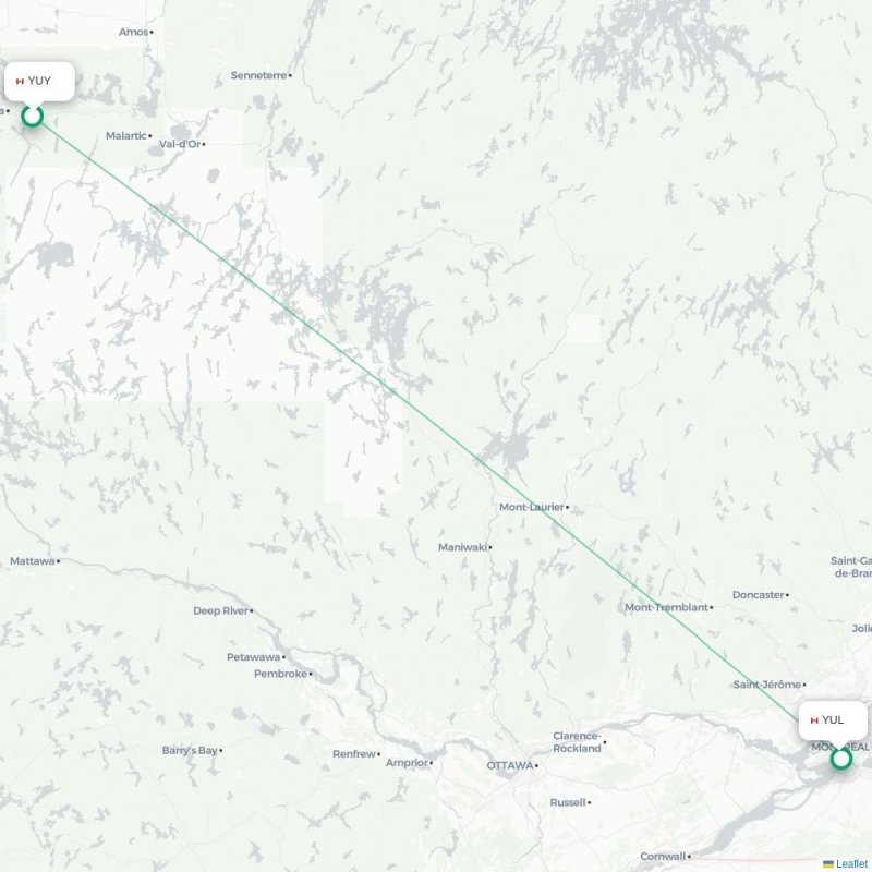 YUY - YUL route map