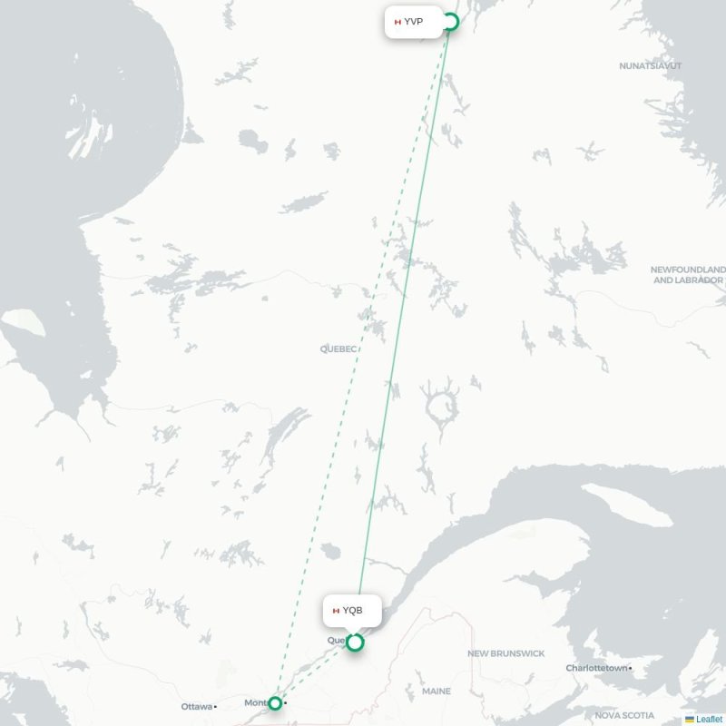 YVP - YQB route map