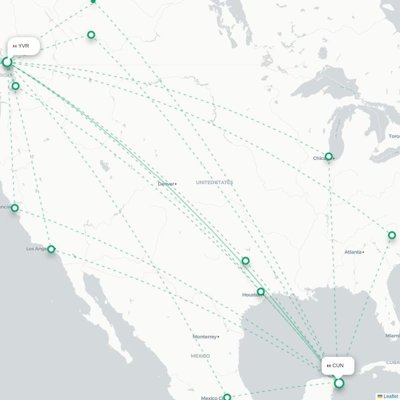 YVR - CUN route map