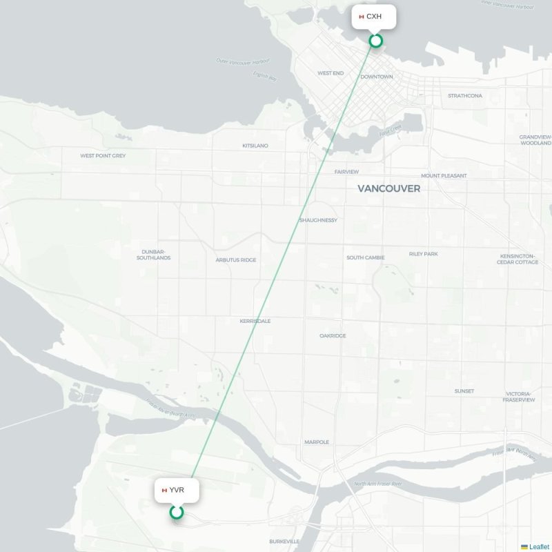 YVR - CXH route map