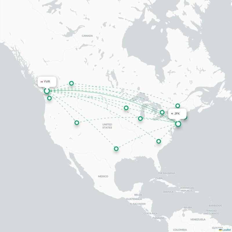 YVR - JFK route map