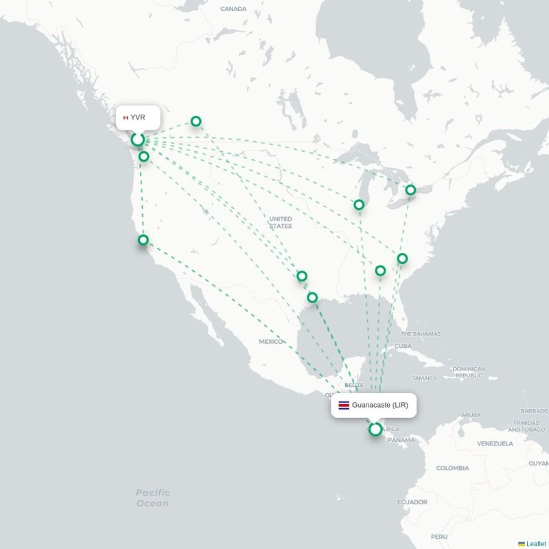 YVR - LIR route map