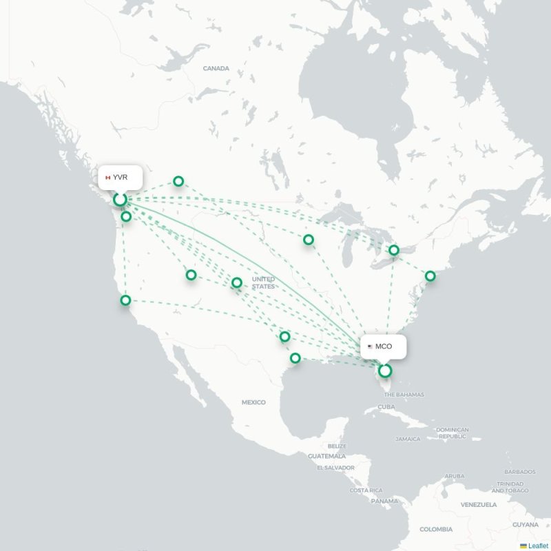 YVR - MCO route map