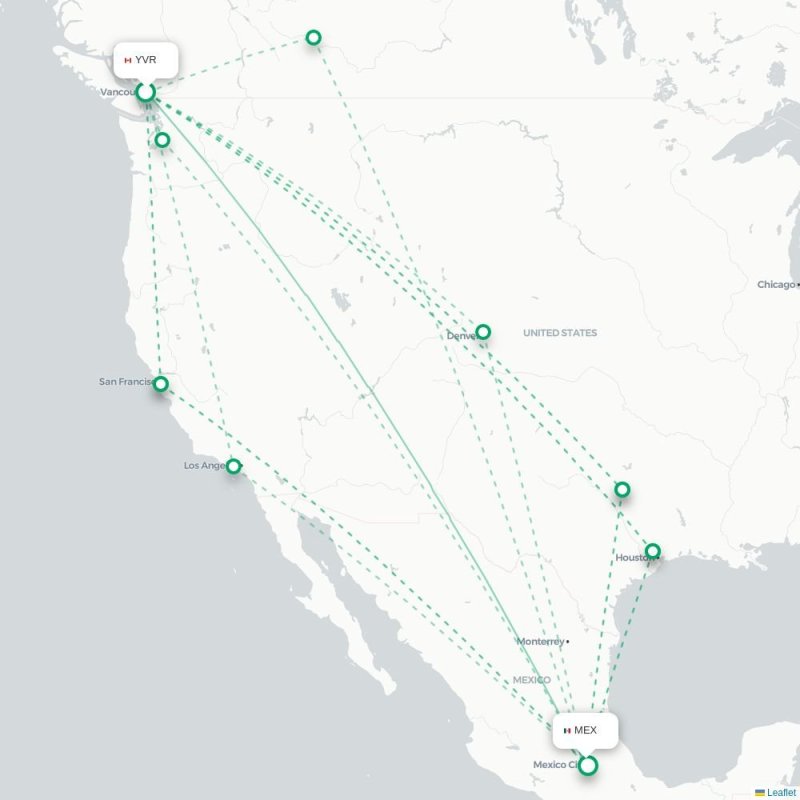 YVR - MEX route map