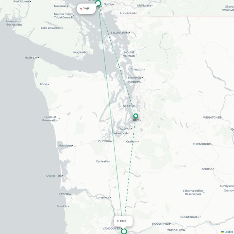 YVR - PDX route map