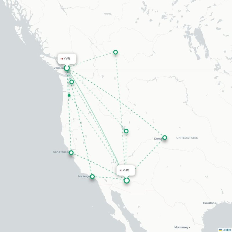 YVR - PHX route map