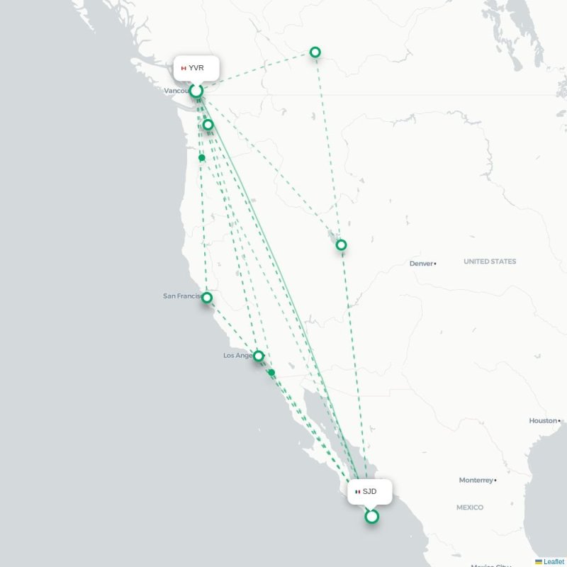 YVR - SJD route map