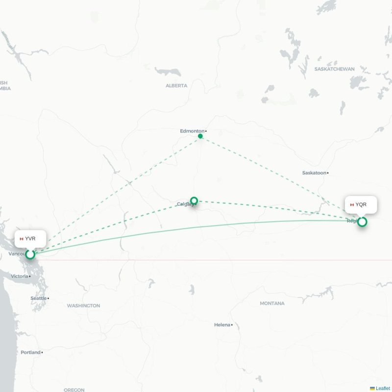 YVR - YQR route map