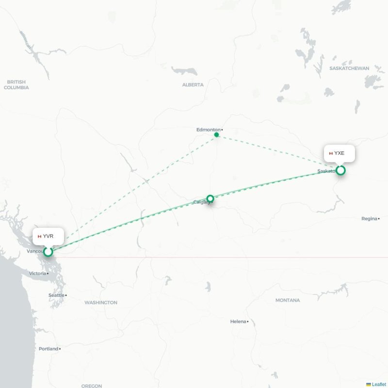 YVR - YXE route map