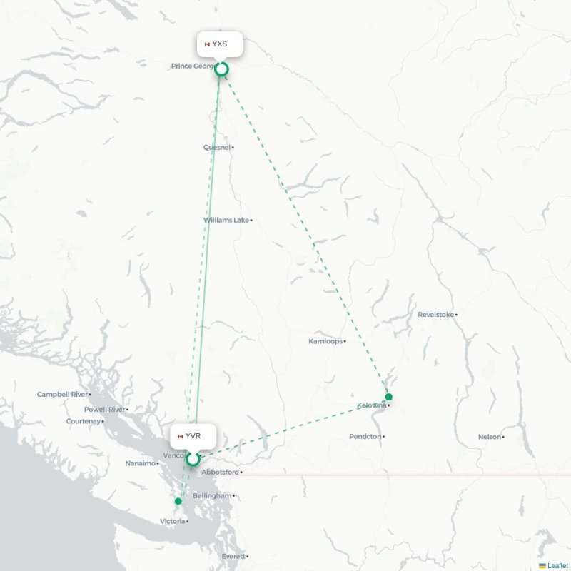 YVR - YXS route map