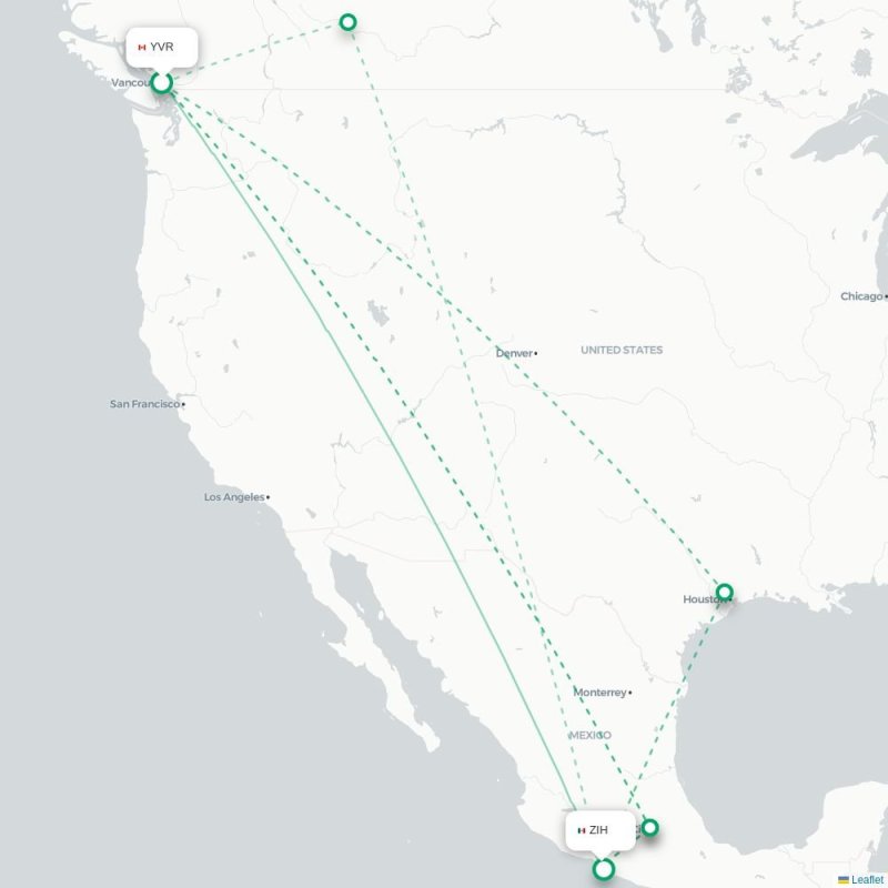 YVR - ZIH route map