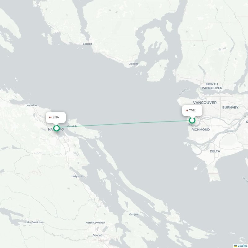 YVR - ZNA route map