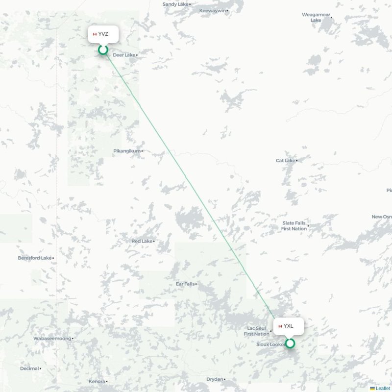 YVZ - YXL route map