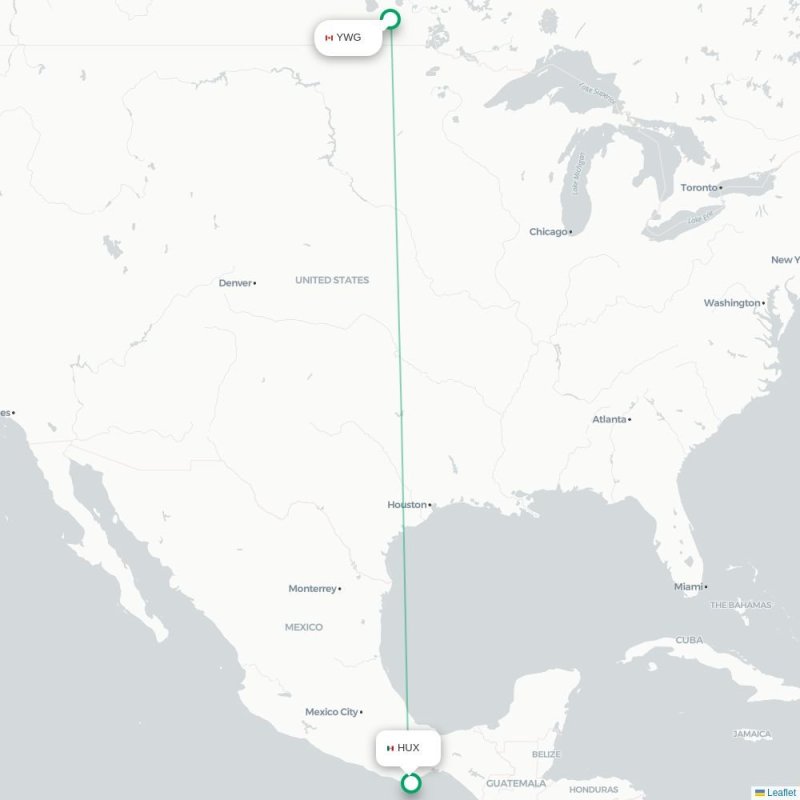 YWG - HUX route map