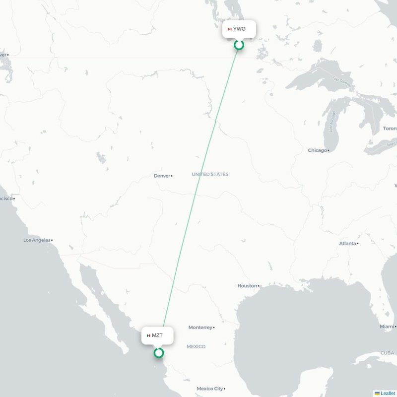 YWG - MZT route map