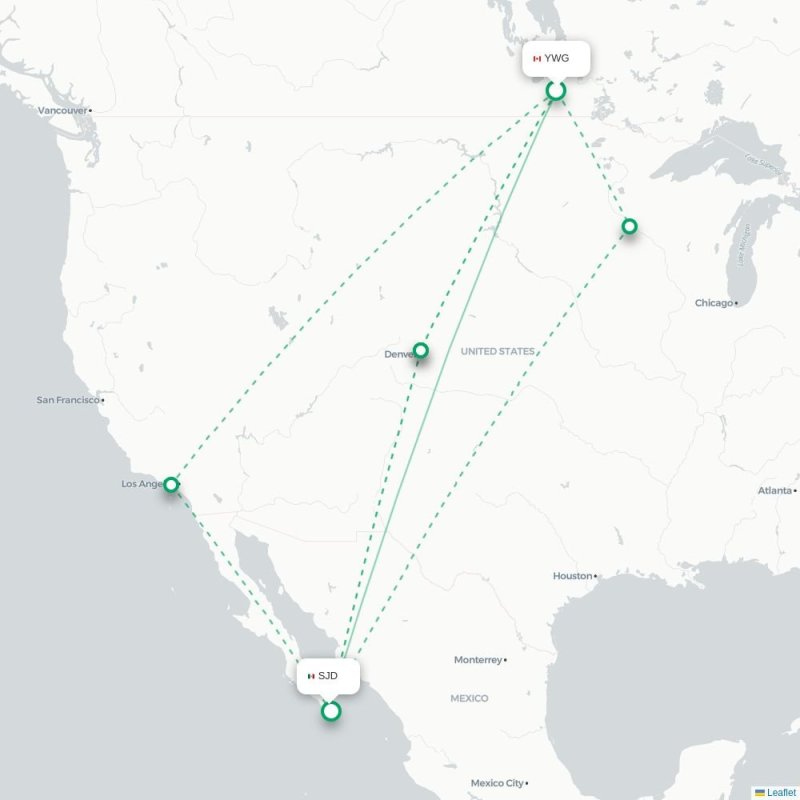 YWG - SJD route map