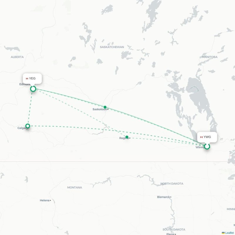 YWG - YEG route map