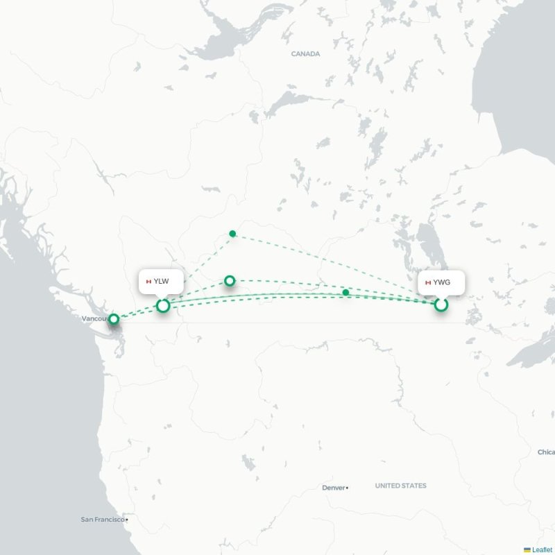 YWG - YLW route map