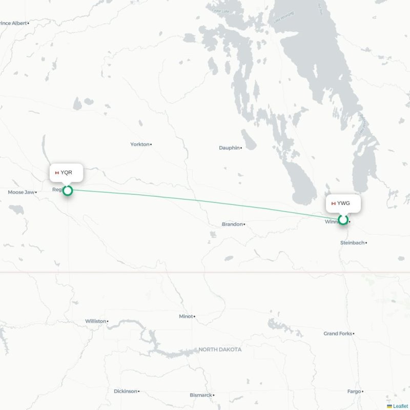 YWG - YQR route map