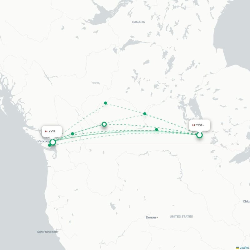 YWG - YVR route map