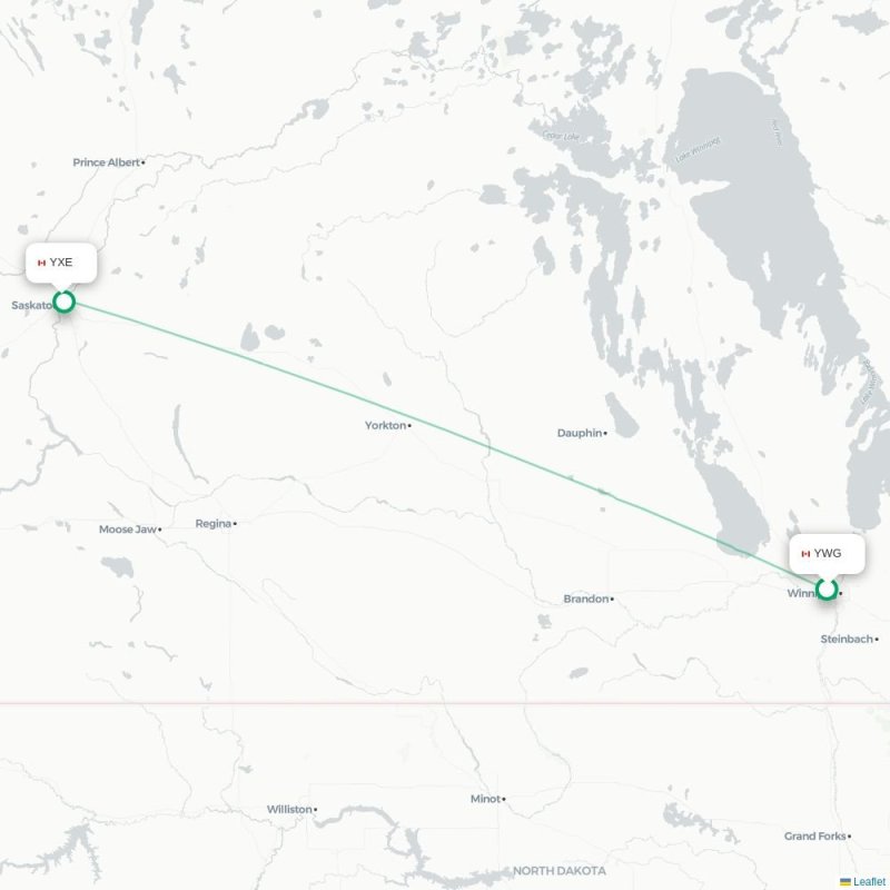 YWG - YXE route map