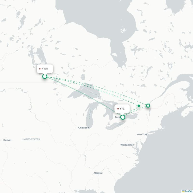 YWG - YYZ route map