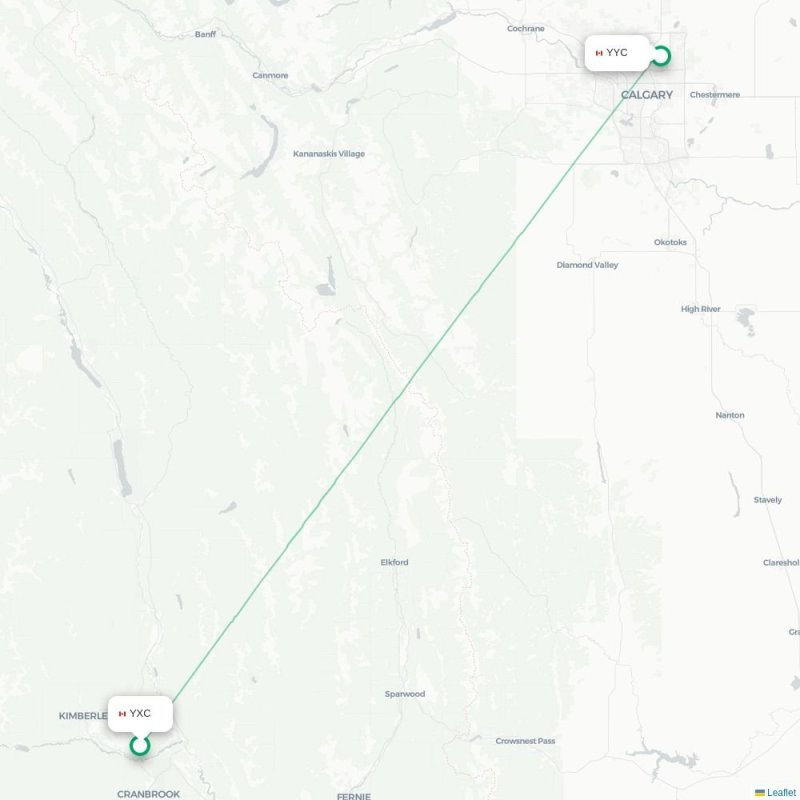 YXC - YYC route map