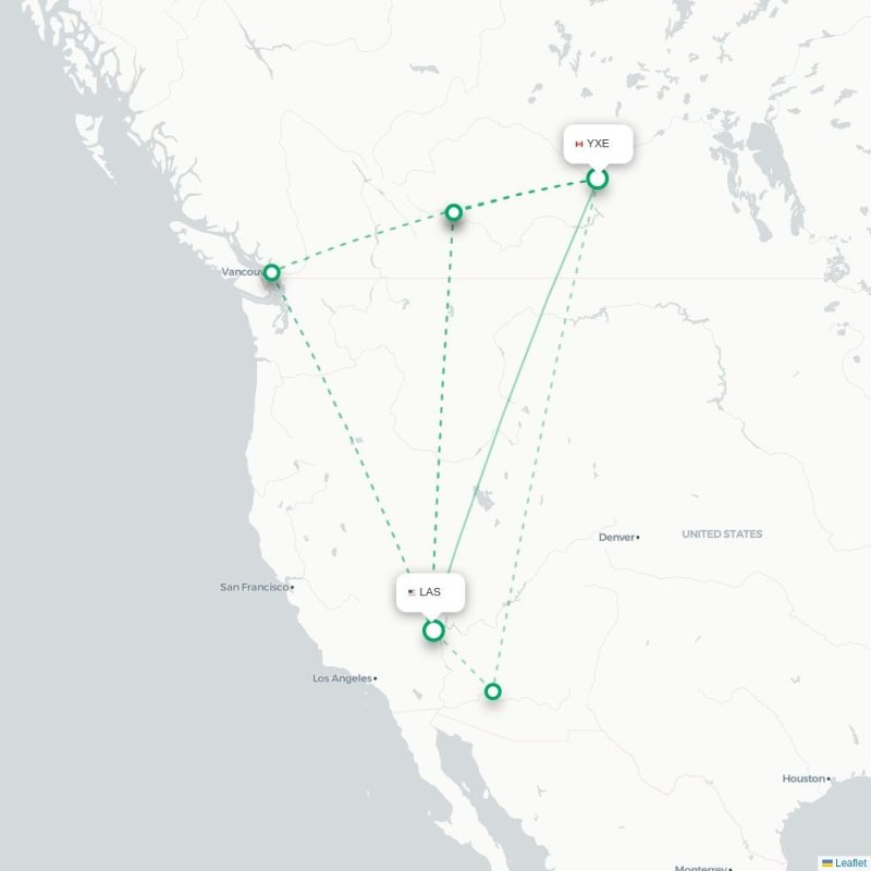 YXE - LAS route map